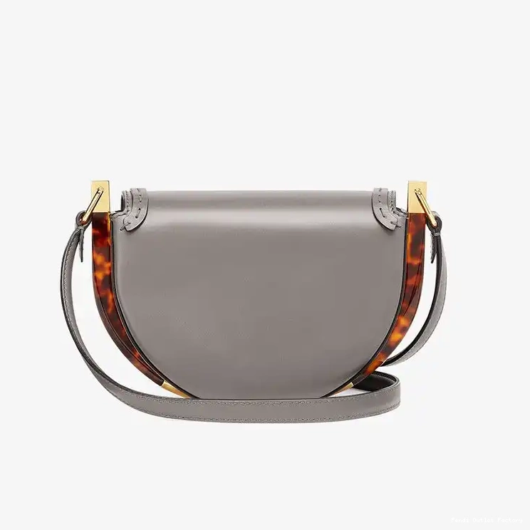Vintage HOT ROMA Moonlight Bag Logo Calf Leather Grey Fendi In 0427